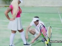 Curvy oiled blonde ass fucked after tennis