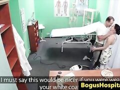 Doctor pussy fucks cleaner before nurse joins