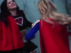 Superhero girl gets choked out by her horny rival hard