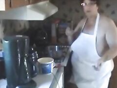 CHUBBY Wearing Apron Topless Baking Cookies in Kitchen Licks Nips - not HQ