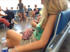 Downblouse Blonde with Boyfriend at Airport