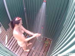 Brunette MILF Showering in Public Pool