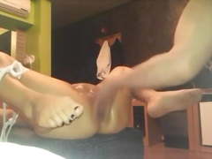 Tied up Korean amateur is made to squirt.