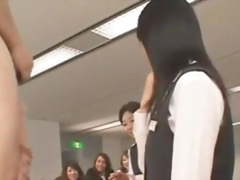 Asian CFNM guy wanks in office